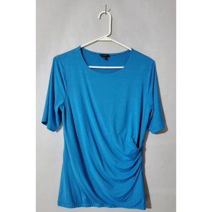 Talbot's Blouse Women's Medium Knit Surplice Wrap Stretch Blue Classic